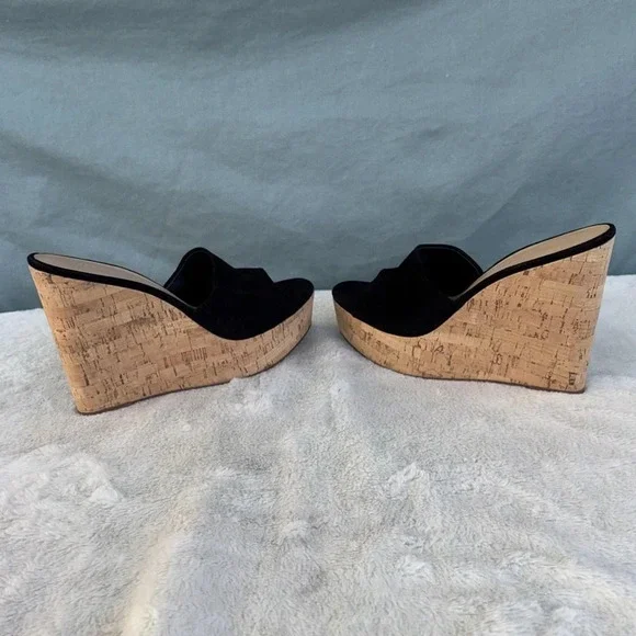 EUC Veronica Beard Womens Dali Suede & Cork Wedge Platform Sandals Black Sz 9.5 - Picture 3 of 8